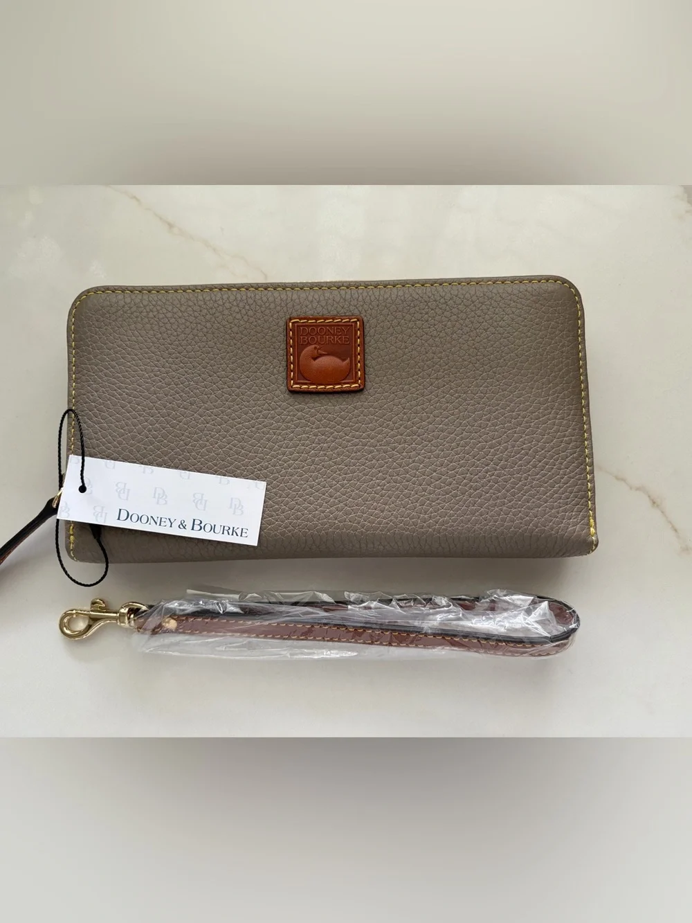 Dooney & Bourke Florentine Large Zip Around Wristlet Wallet Clutch Taupe NWT
